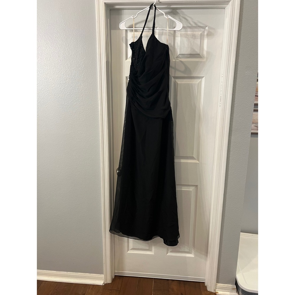 Valentina Bridal Elegant Black Halter Maxi Dress Beaded Formal‎ Evening Gown